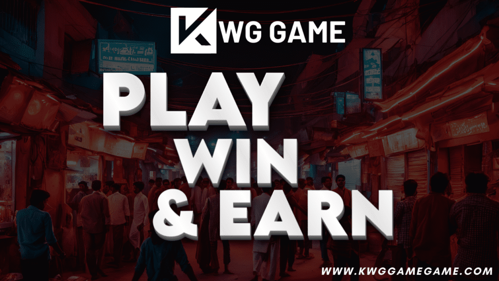 KWG Games banner featuring a gamer enjoying the game, with a trophy and cash symbolizing winning and earning